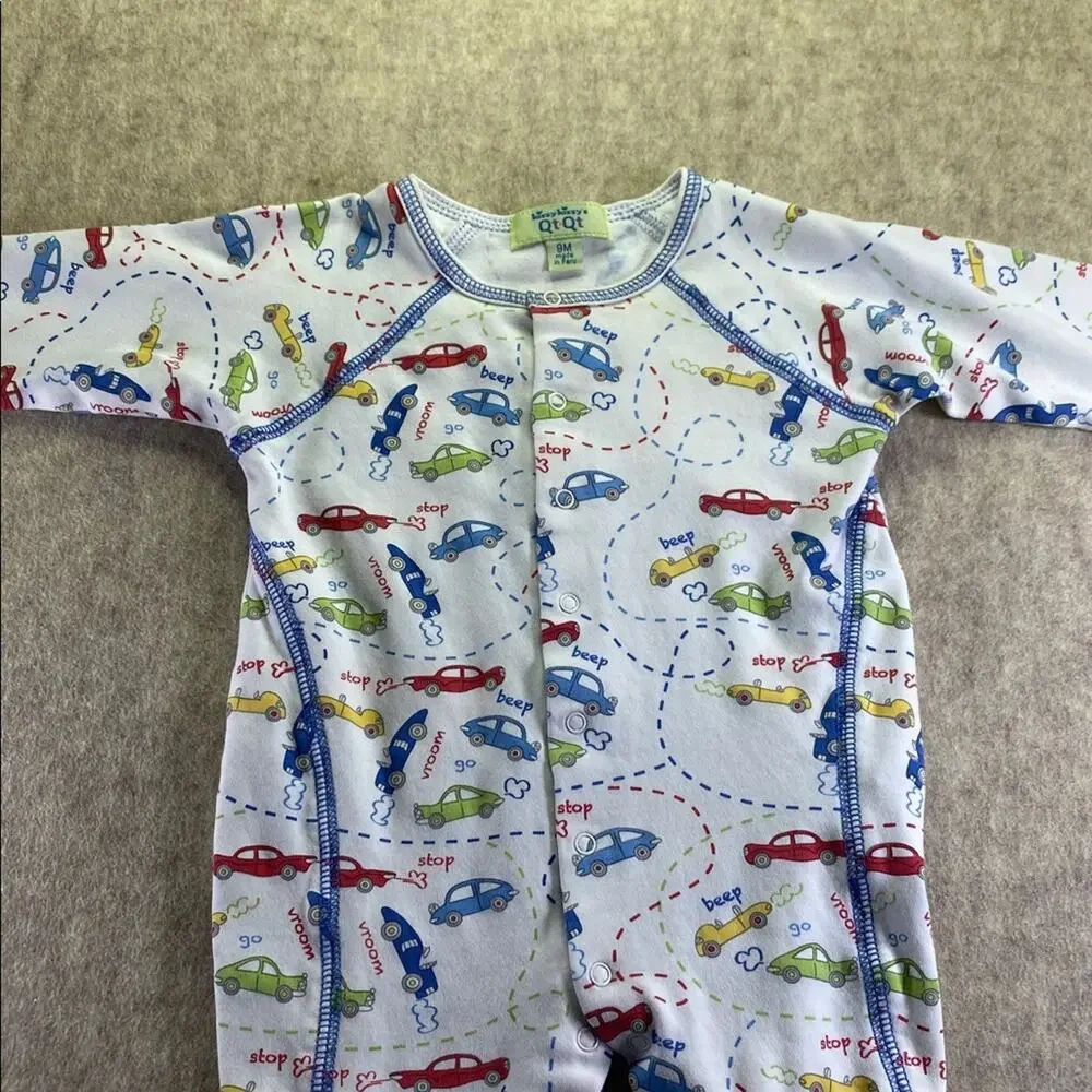 Kissy Kissy QT QT  Blue Car Print Kids Footie 100% Cotton Size 9 Months